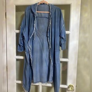 Venti Sei Blue Denim Long Jacket/Duster 
with Frayed Edges